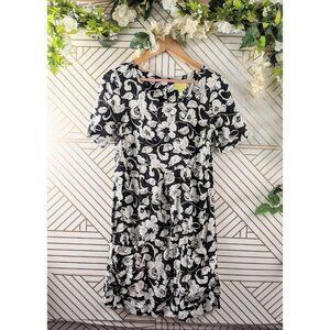 Anthropologie Maeve Zola Floral Shift Dress Black White Floral Pockets Rayon 4